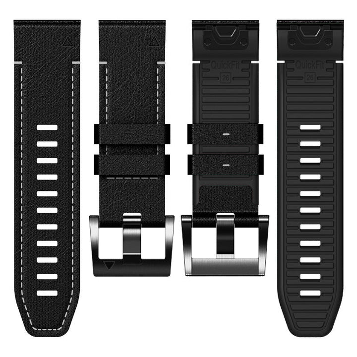 Accesorio de reloj: correa híbrida marrón claro, resistente, de cuero y silicona.