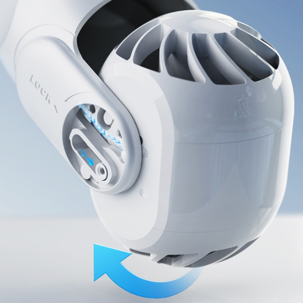 Ventilador de cuello silencioso y portátil para máxima comodidad, ideal para refrescarse en verano.