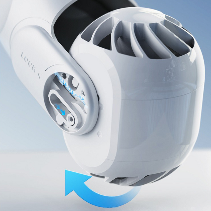 Ventilador de cuello silencioso y portátil para máxima comodidad, ideal para refrescarse en verano.