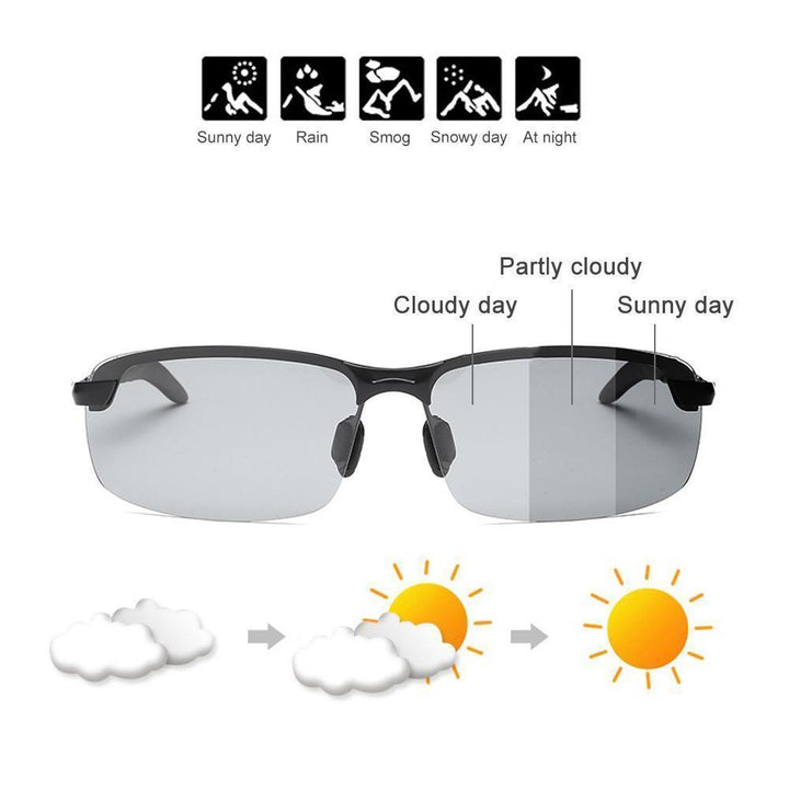 Gafas fotocromáticas de cambio de color, máxima protección UV y polarización para mayor confort visual.