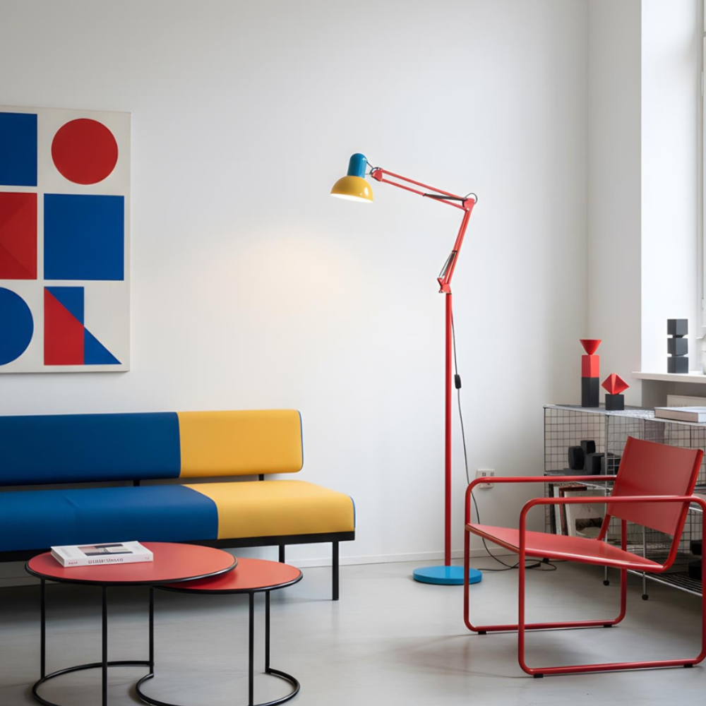 Decoración interior: lámpara de pie flexo Memphis, aporta luz y estilo contemporáneo.