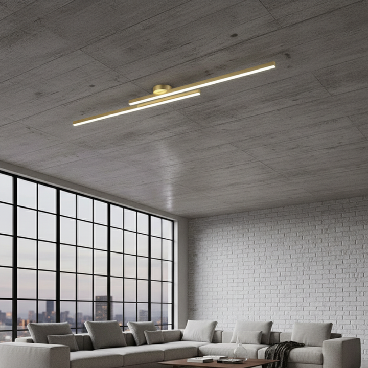 Lámpara de techo moderna con luz lineal LED. Diseño minimalista y regulable para el hogar.