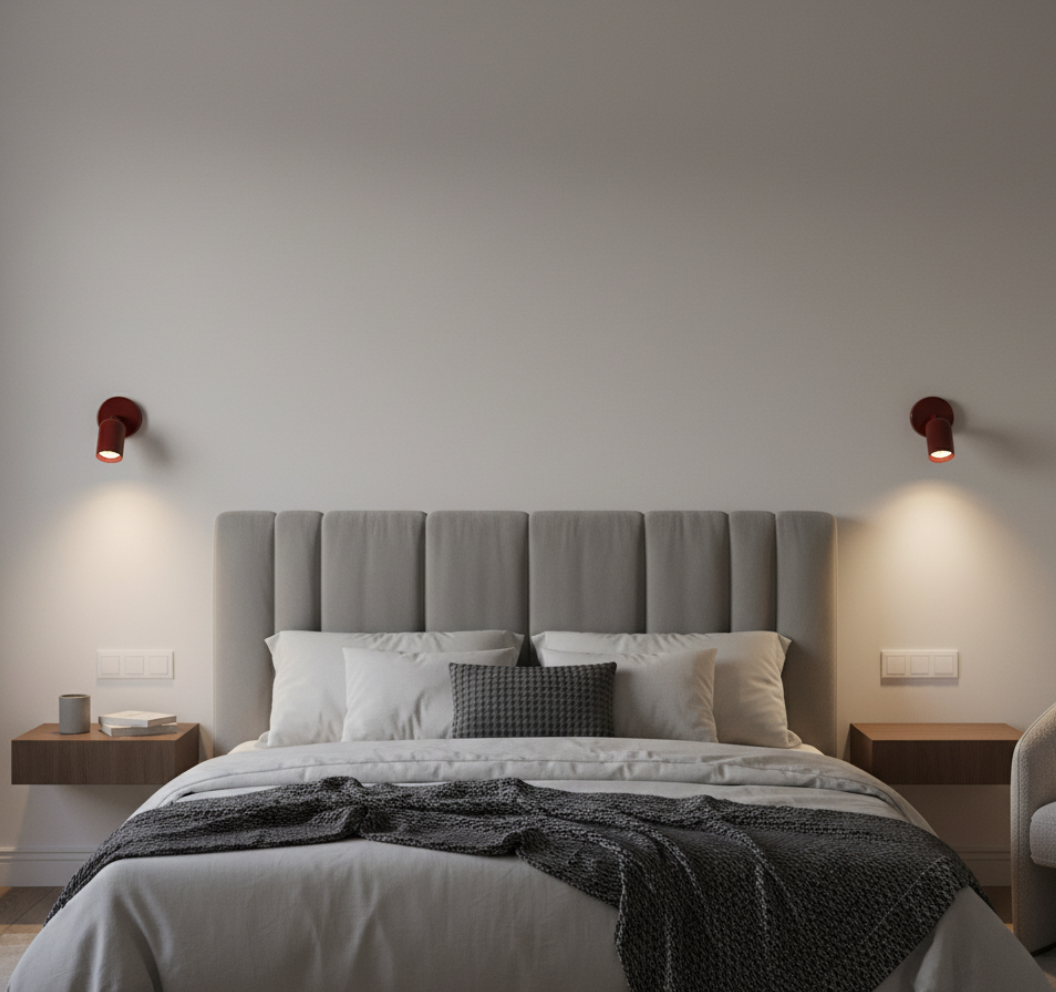 Foco de pared LED con diseño interior contemporáneo, iluminación focal para el hogar.