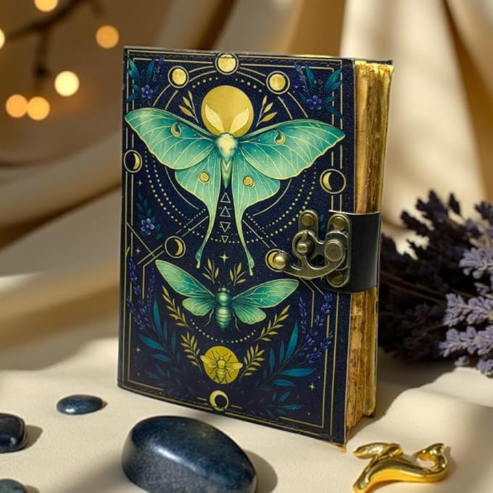 Cuaderno de cuero auténtico con textura vintage, papel natural y cerradura, un regalo perfecto.