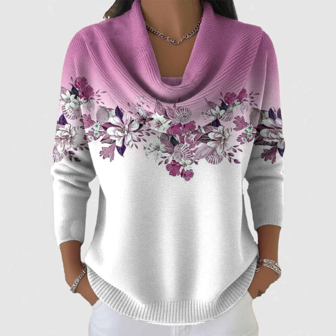 Jersey floral de mujer con cuello vuelto de algodón, ideal para otoño/invierno.