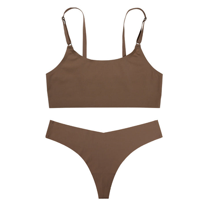 Set de ropa interior femenina Ice Silk. Bralette suave y tanga sin costuras, transpirables para máxima comodidad.