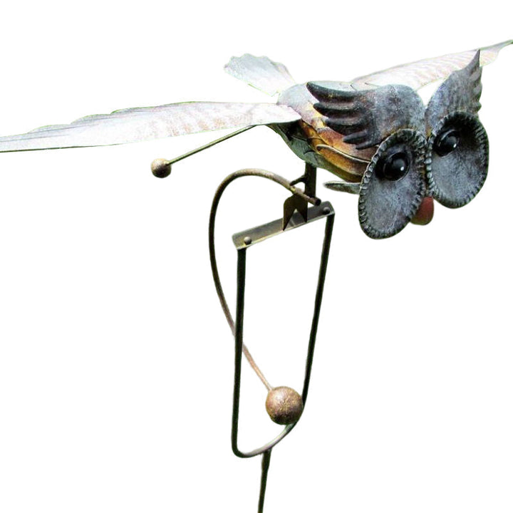 Arte de jardín de metal resistente para exterior, molino de viento con aves volando.