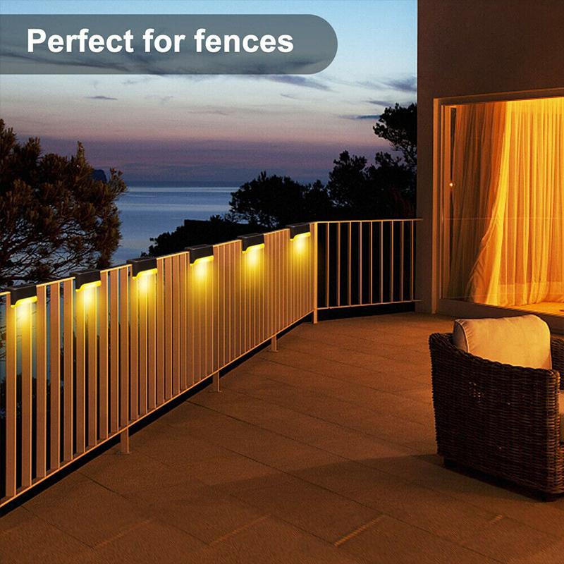 Pack de 4 luces solares para escaleras. Iluminación LED exterior para terraza y patio, diseño moderno.