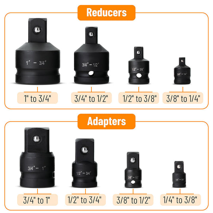 Adaptadores de impacto CrV para dados, kit de herramientas esencial para taller y automoción.