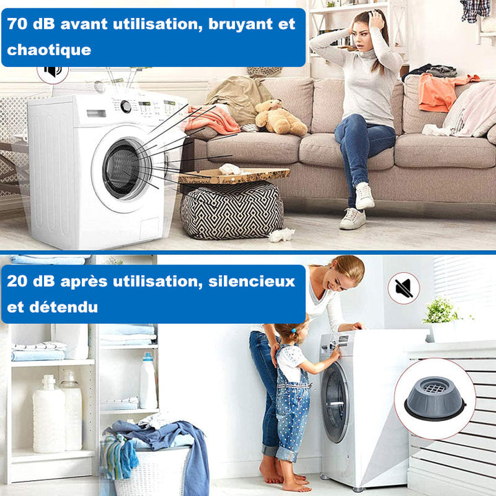 Lavadora con soportes anti-vibración instalados, mostrando estabilidad y reducción de ruido en el área de limpieza.