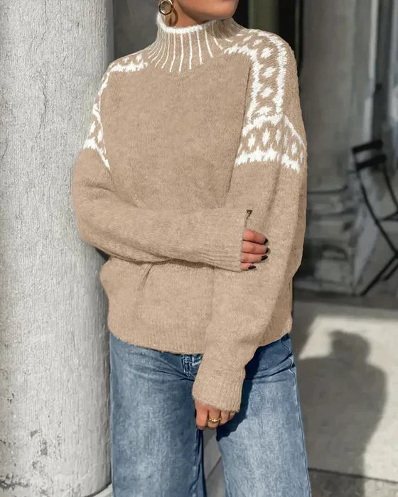 Jersey de mujer con cuello alto, punto grueso, ropa cómoda y abrigada para otoño invierno.