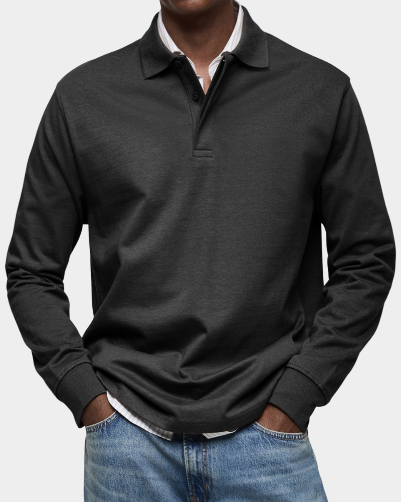 Polo clásico de manga larga para hombre con cuello y botones. Hecho de algodón duradero para máxima comodidad y estilo.