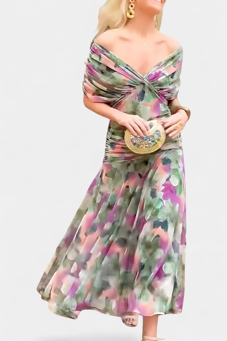 Vestido de fantasía floral, largo, para mujeres, escote V. Primavera verano y ocasiones especiales.