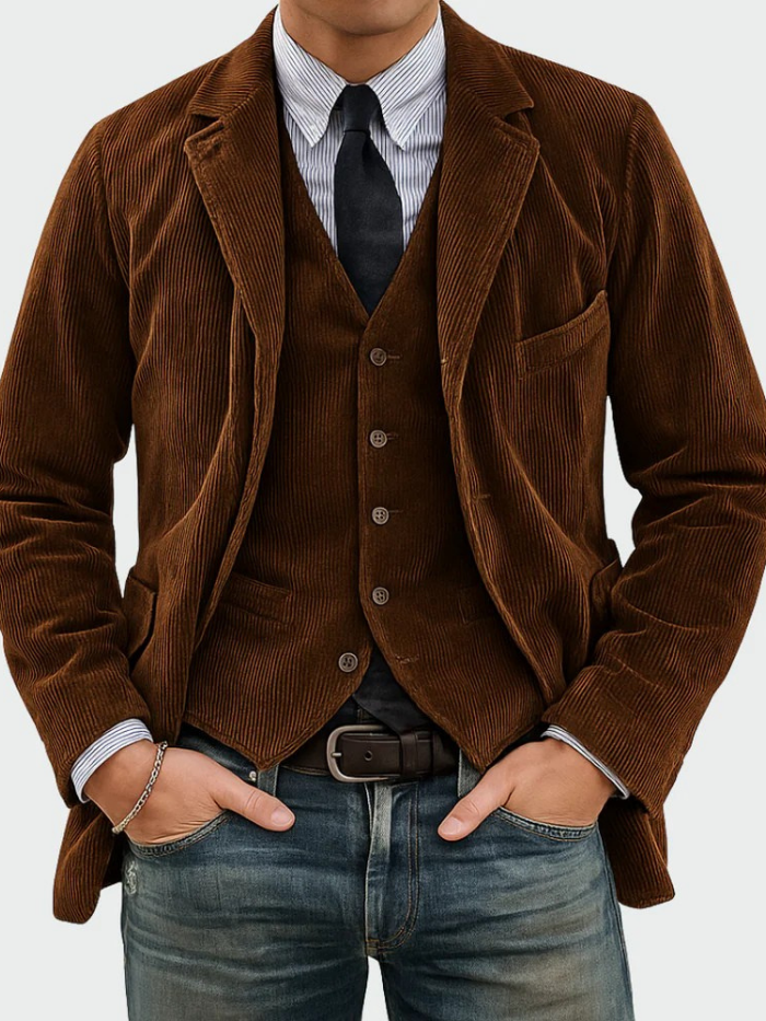 Chaleco formal de hombre, parte del conjunto elegante. Moda masculina para estilo de oficina.