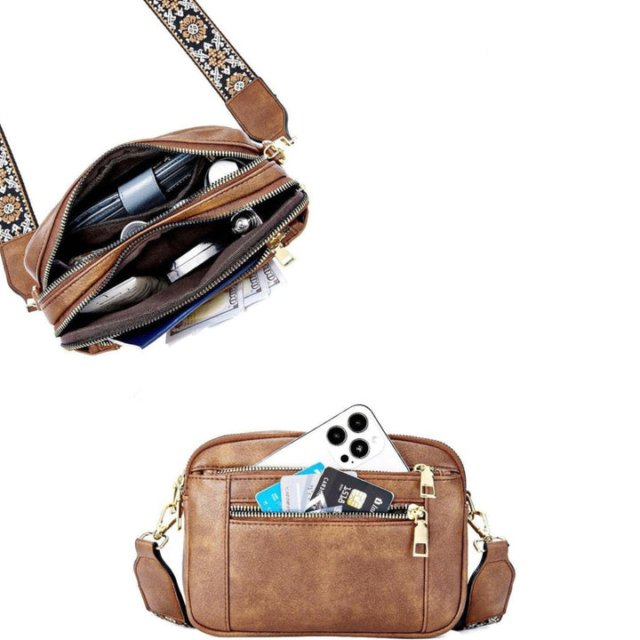 Bolso de hombro compacto para viaje. Correa floral ajustable, un accesorio de moda práctico para mujer.