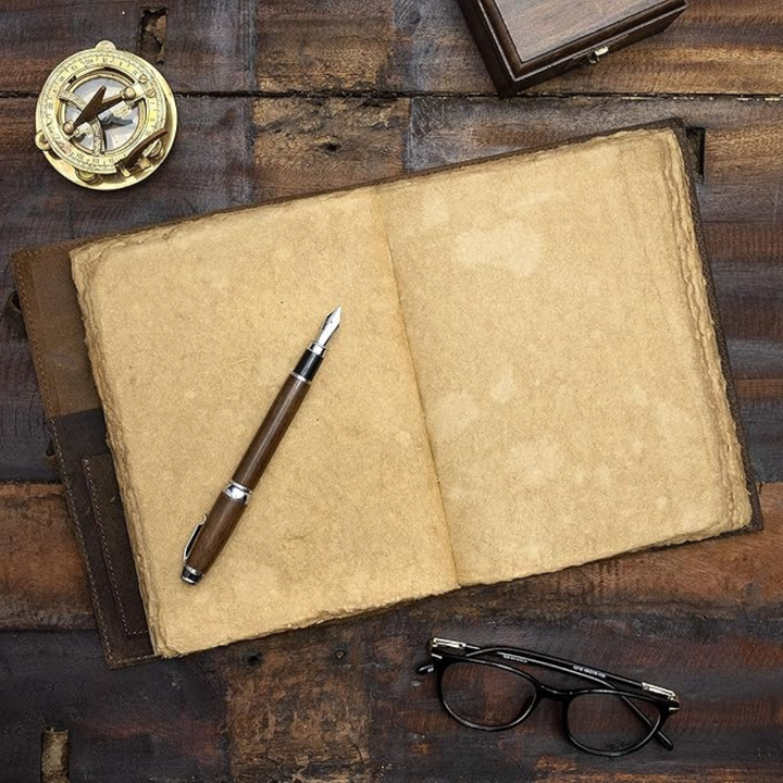 Cuaderno A5 de cuero genuino vintage. Recargable, ideal para diario personal, apuntes o planificación diaria.
