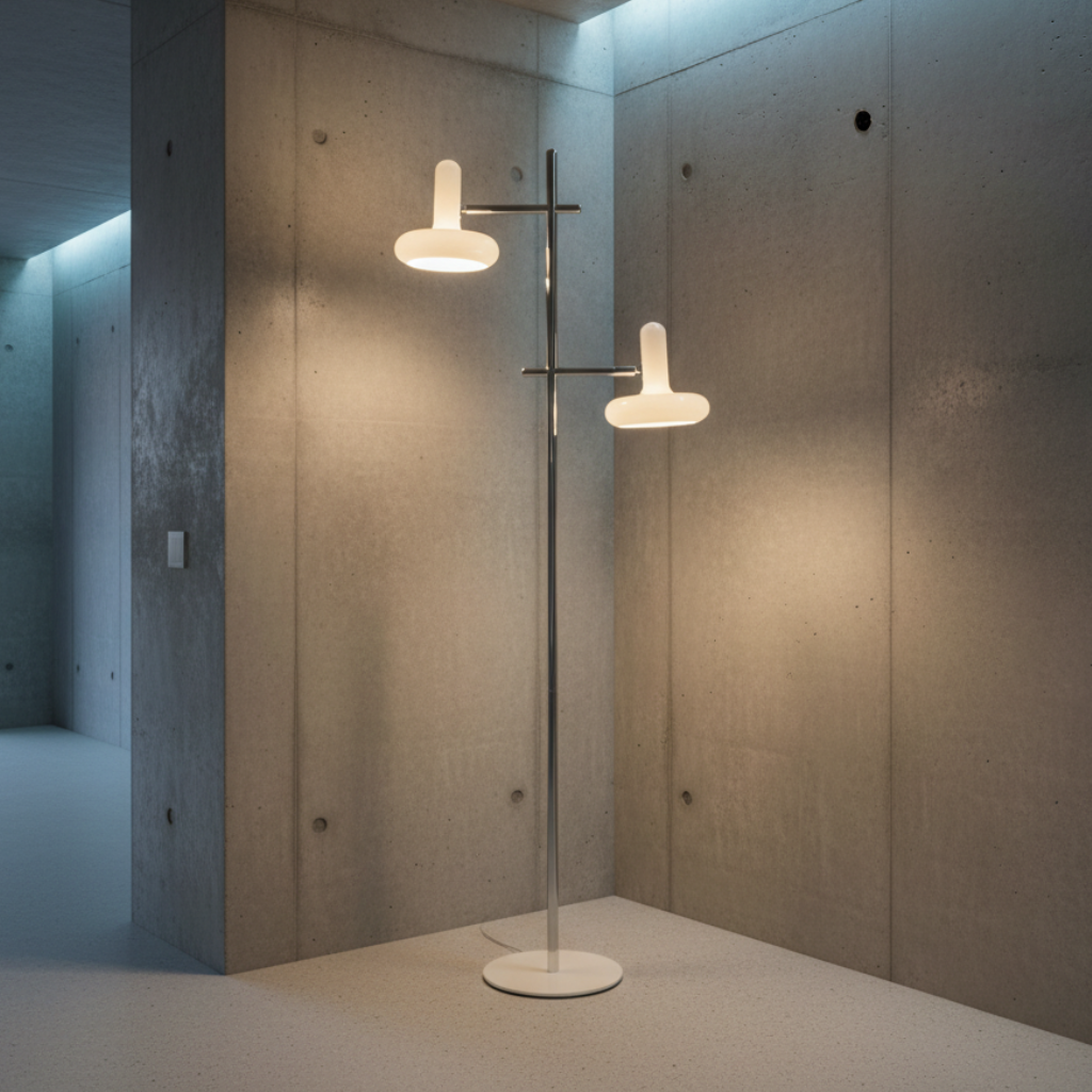 Lámpara de pie de diseño Bauhaus, iluminación moderna y funcional para hogar o estudio.