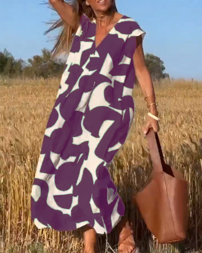 Vestido fluido con estampado y escote V para mujer, estilo primaveral y veraniego. Muy cómodo.