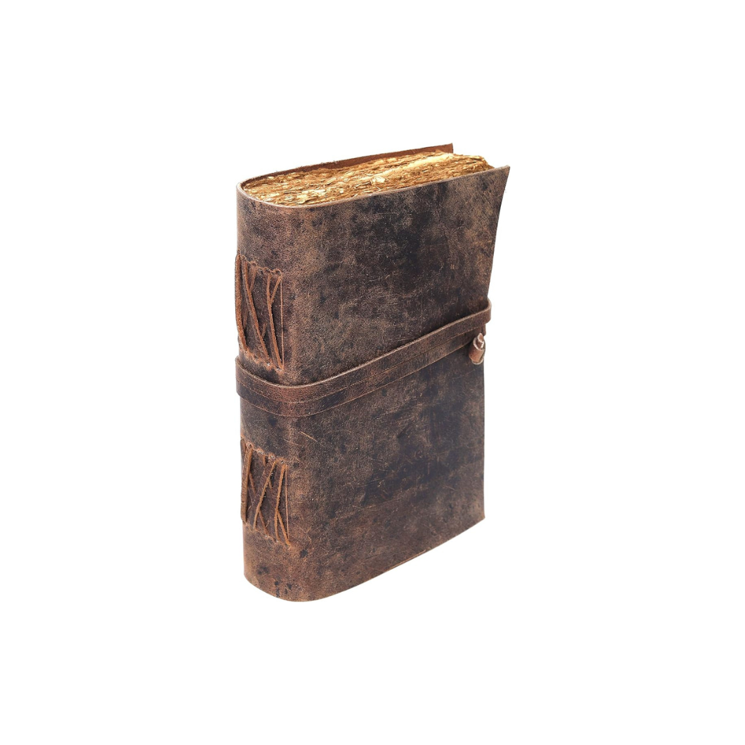Cuaderno de cuero vintage grande, ideal para escritura, diario y notas. Regalo artesanal.