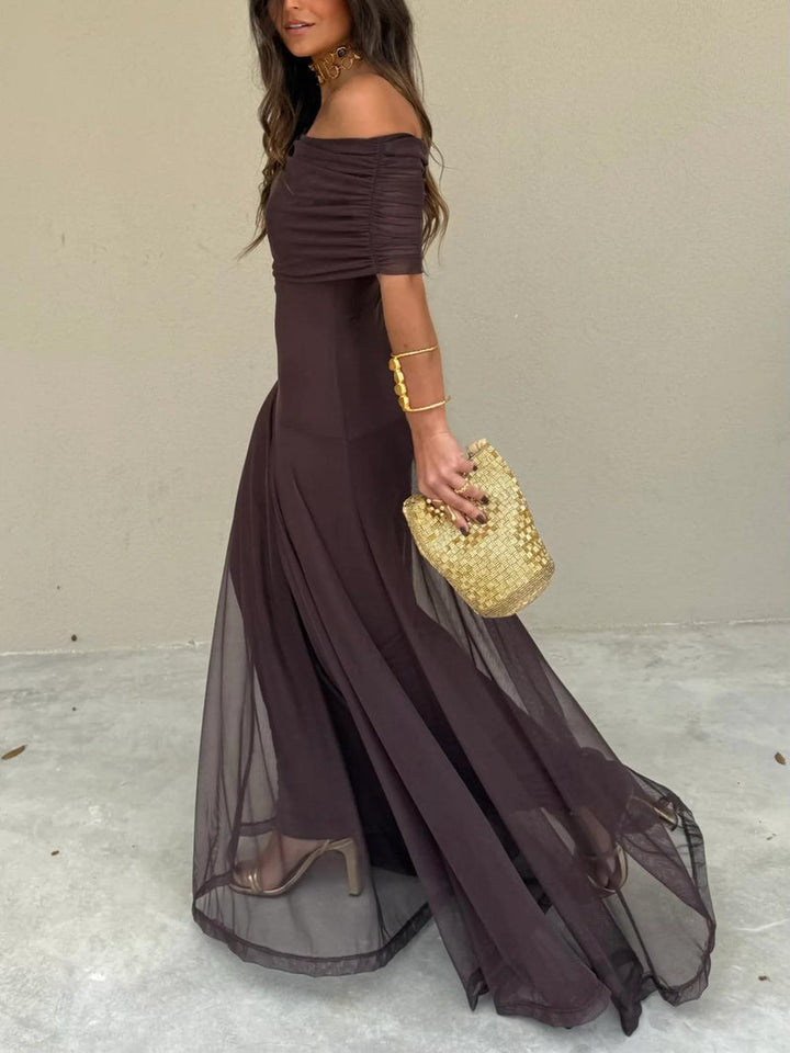 Vestido maxi casual elegante para mujer, versátil para día o noche, silueta fluida.