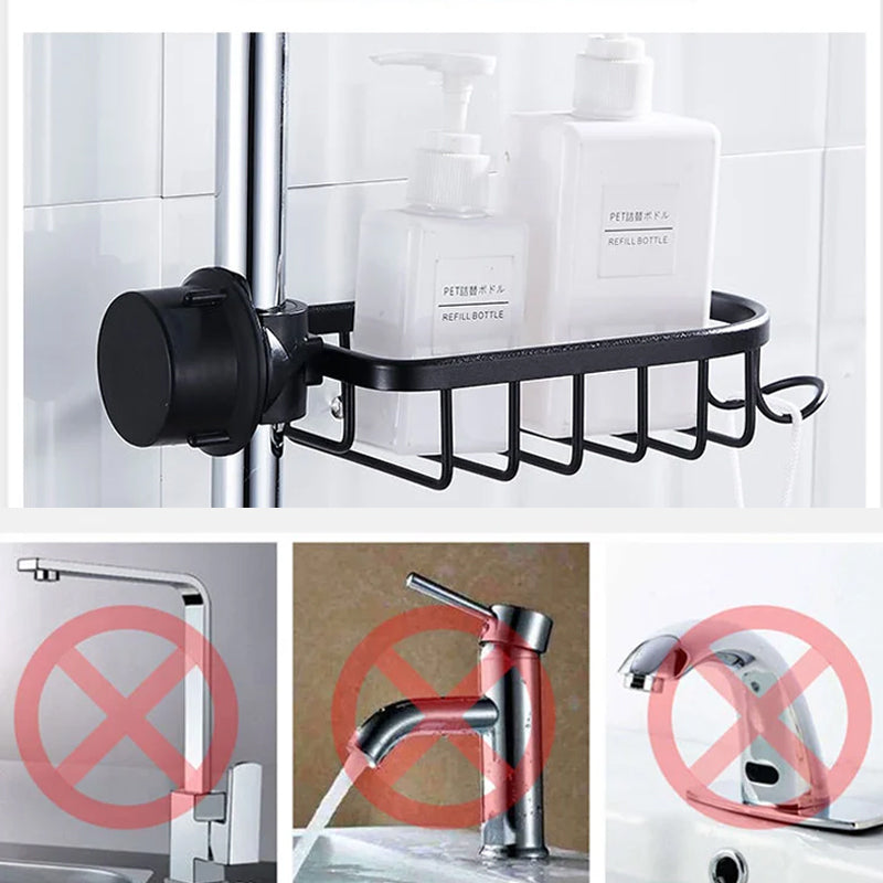 Estante de ducha sin herramientas, fijación adhesiva fuerte de aluminio inoxidable.