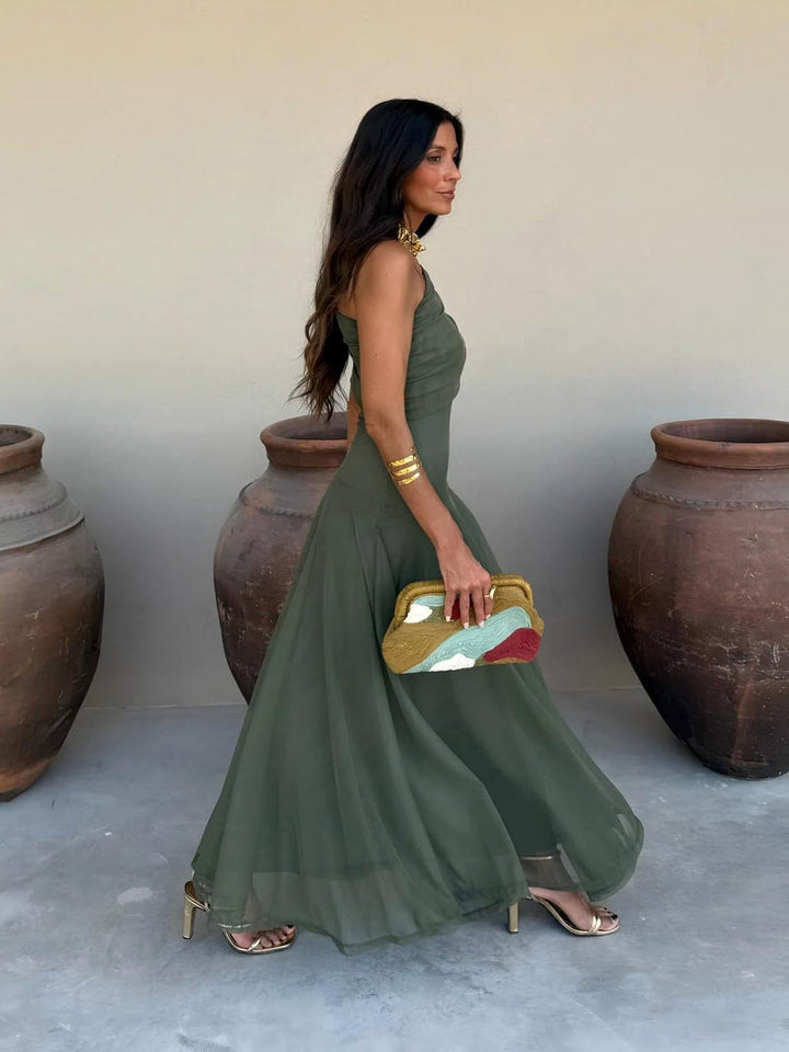 Vestido largo de noche para mujer, estilo maxi, silueta elegante y cómoda.