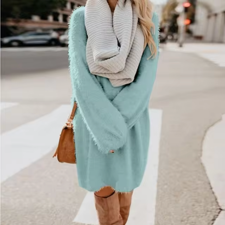Vestido suéter casual chic para mujer, estilo versátil con mangas largas. Perfecto para otoño-invierno.
