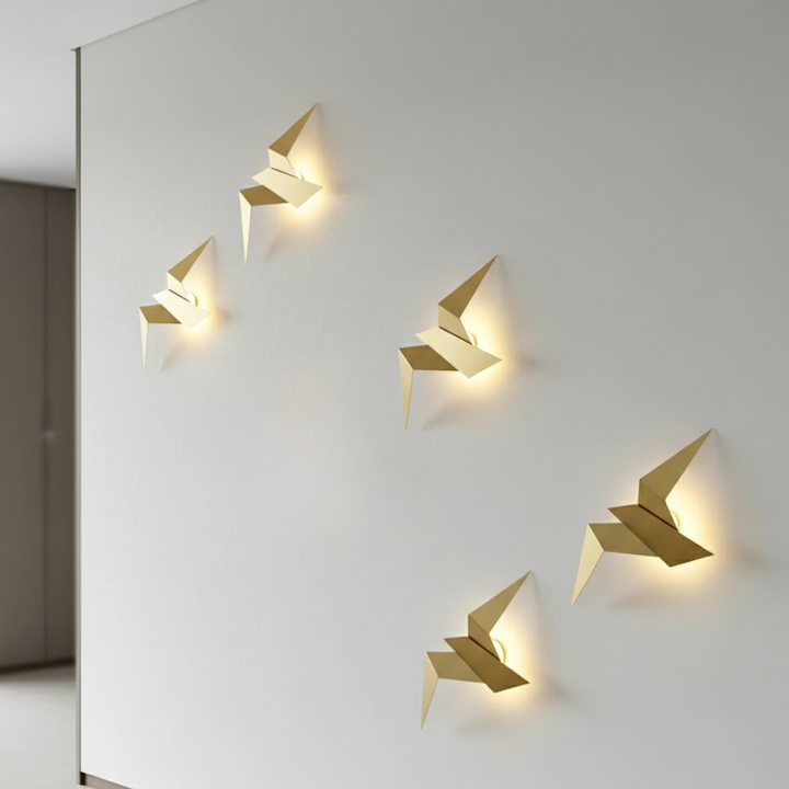 Arte lumínico origami LED Akaru, diseño japonés exclusivo. Luz de pared contemporánea para decoración única.