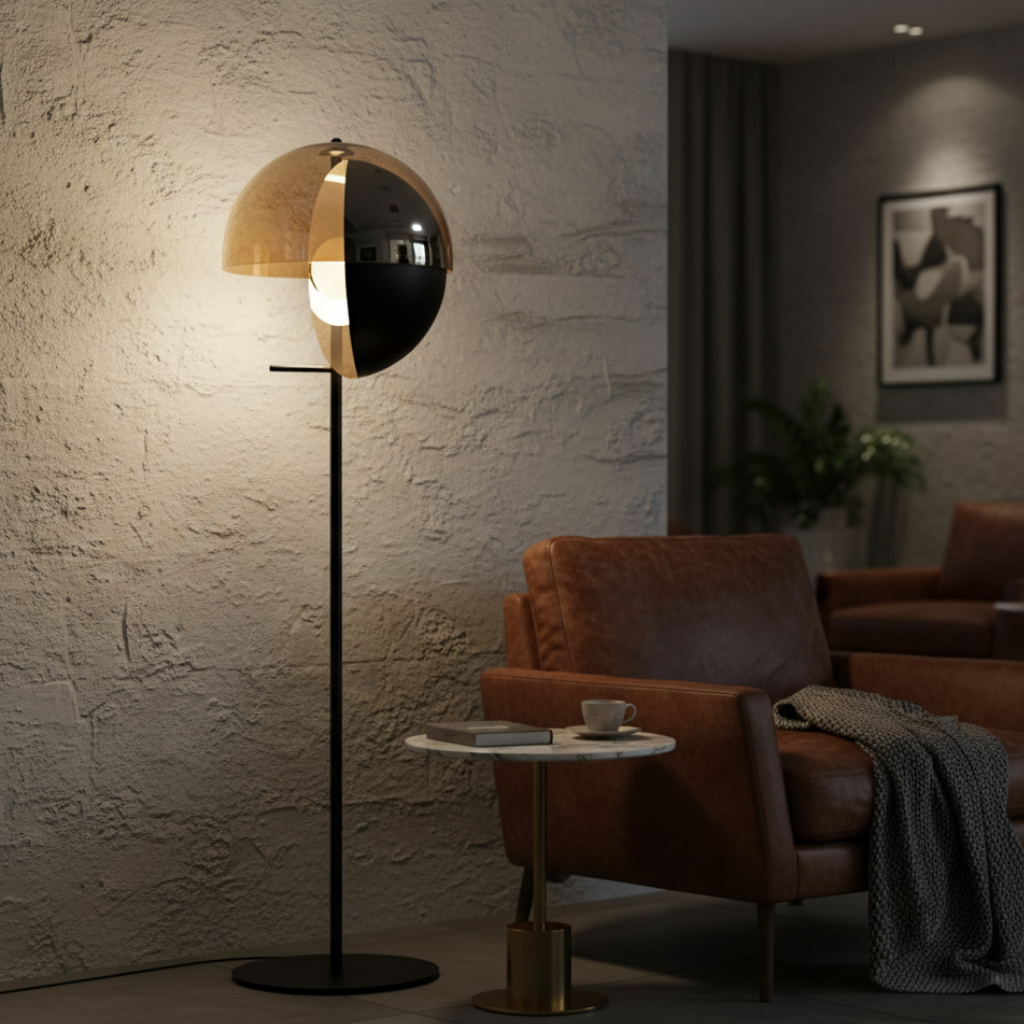 Lámpara de pie de diseño elegante. Iluminación de cristal para sala de estar y dormitorio moderno LED.