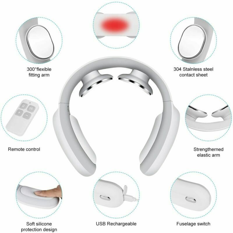 Dispositivo de masaje inteligente para cuello, con pulso, calor y vibración para aliviar el estrés.