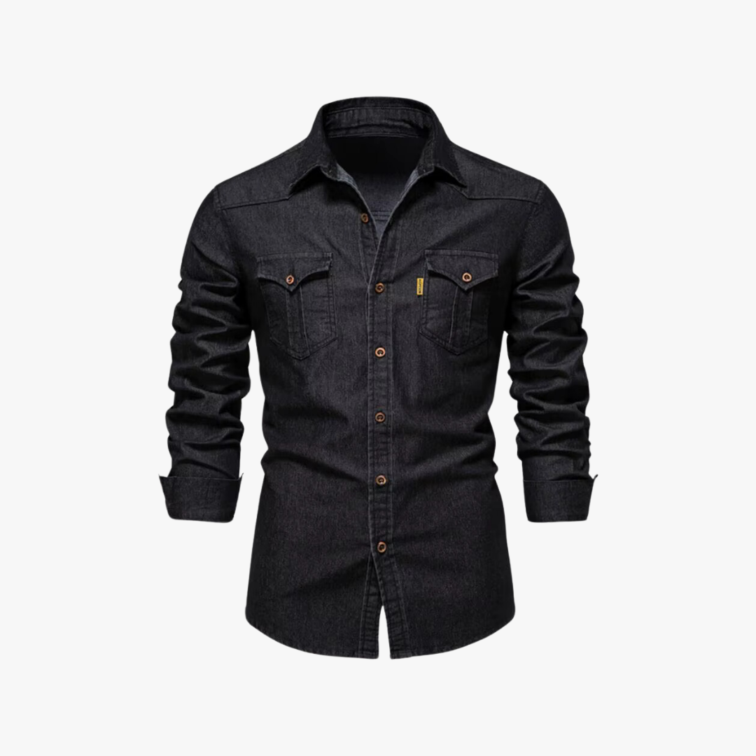 Camisa vaquera de manga larga para hombre, estilo casual atemporal. Prenda versátil de moda masculina.