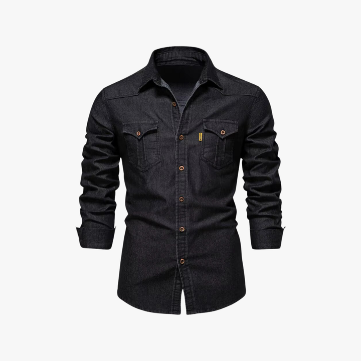 Camisa vaquera de manga larga para hombre, estilo casual atemporal. Prenda versátil de moda masculina.