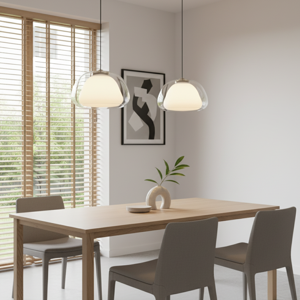 Lámpara de comedor ajustable, diseño de cúpula, aporta iluminación moderna al hogar.