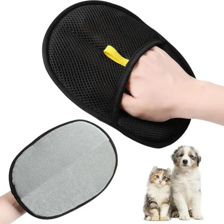 Guante atrapapelusas reutilizable para mascotas, ideal para quitar pelo de perro y gato en muebles y ropa fácilmente.