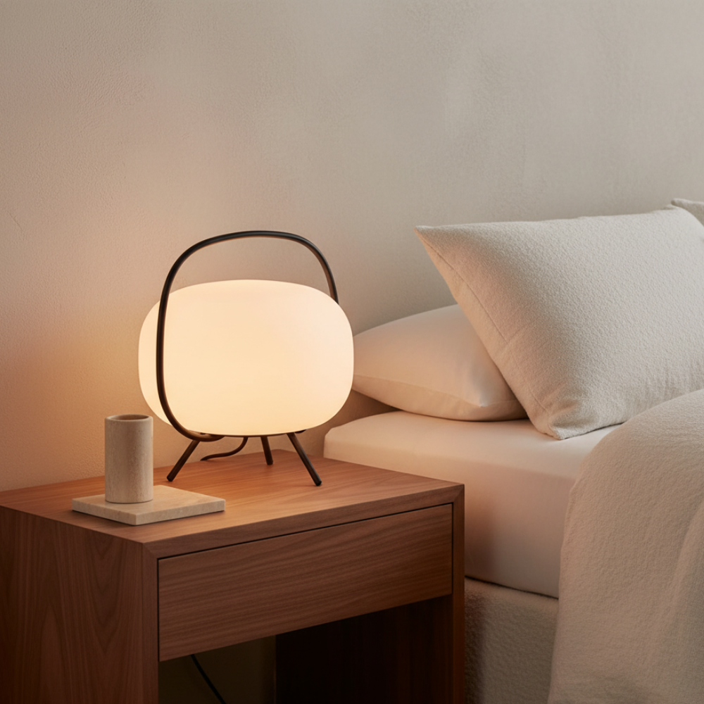 Luz decorativa de mesa, sin deslumbramiento, crea un ambiente relajante y moderno.