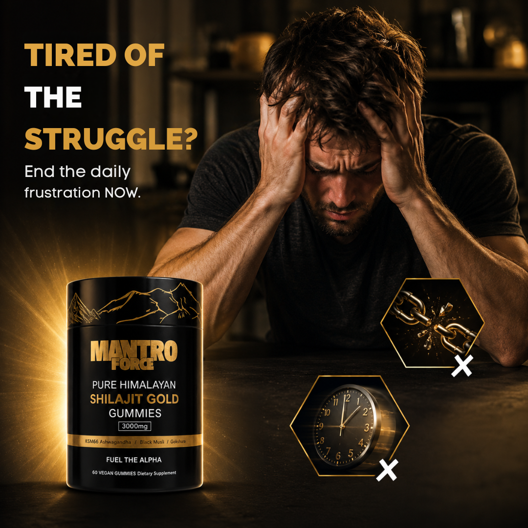 Mano sosteniendo gomitas de Shilajit. Suplemento natural para energía, vitalidad y rendimiento. Con ácido fúlvico.