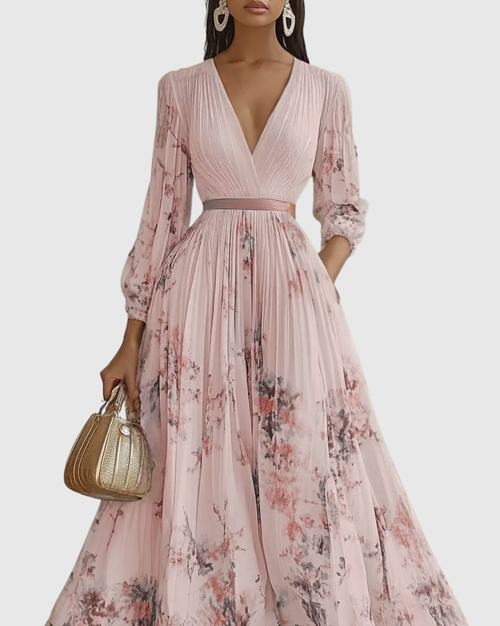Vestido maxi plisado versátil para mujer, adecuado para fiestas, graduaciones y eventos formales.
