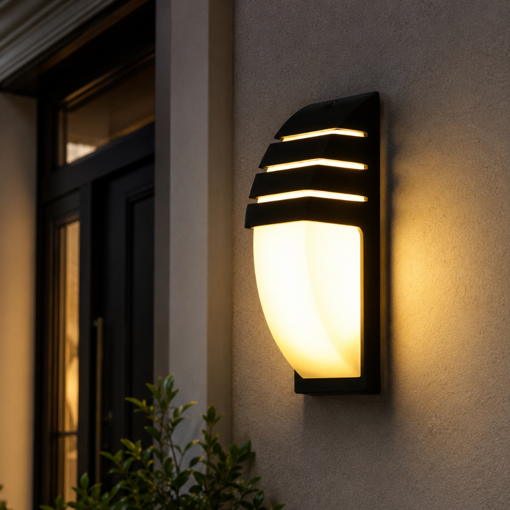 Aplique de pared LED moderno para exterior con sensor de movimiento.