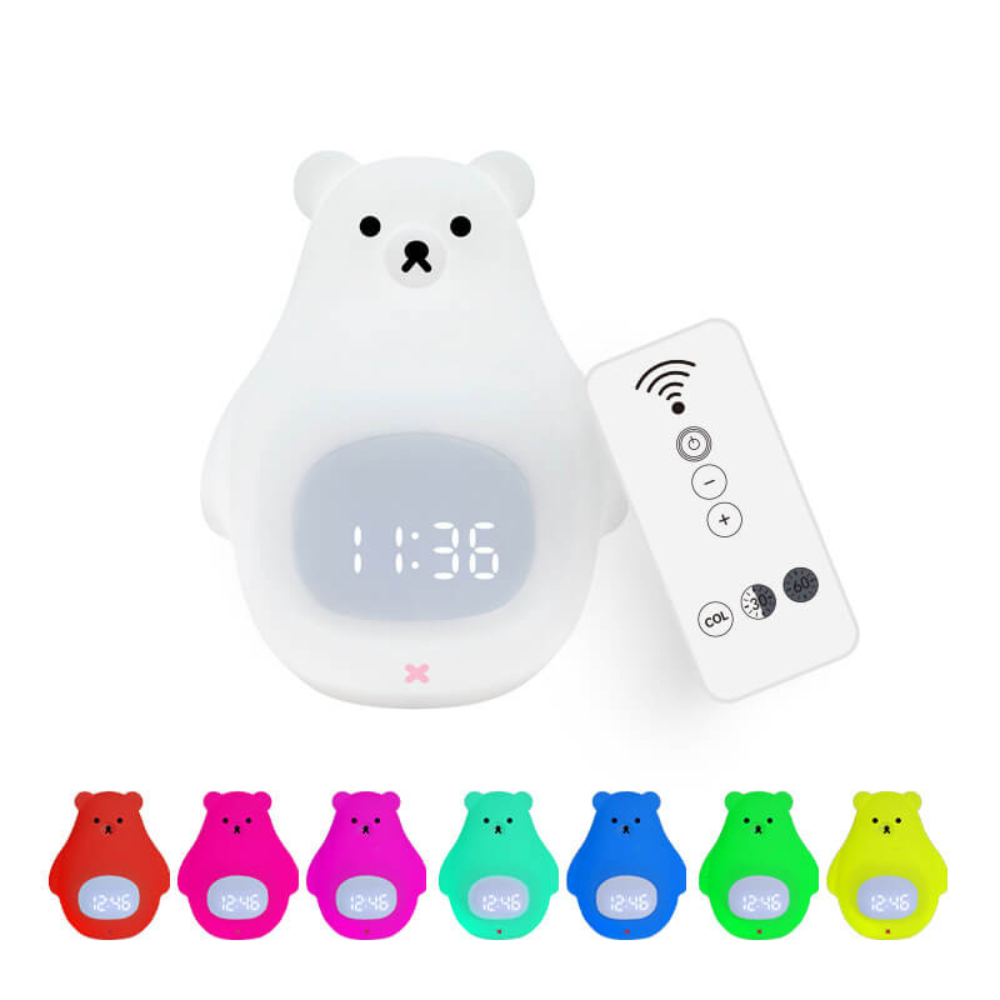 Reloj despertador LED oso polar, luz de noche para niños, ideal como regalo infantil.