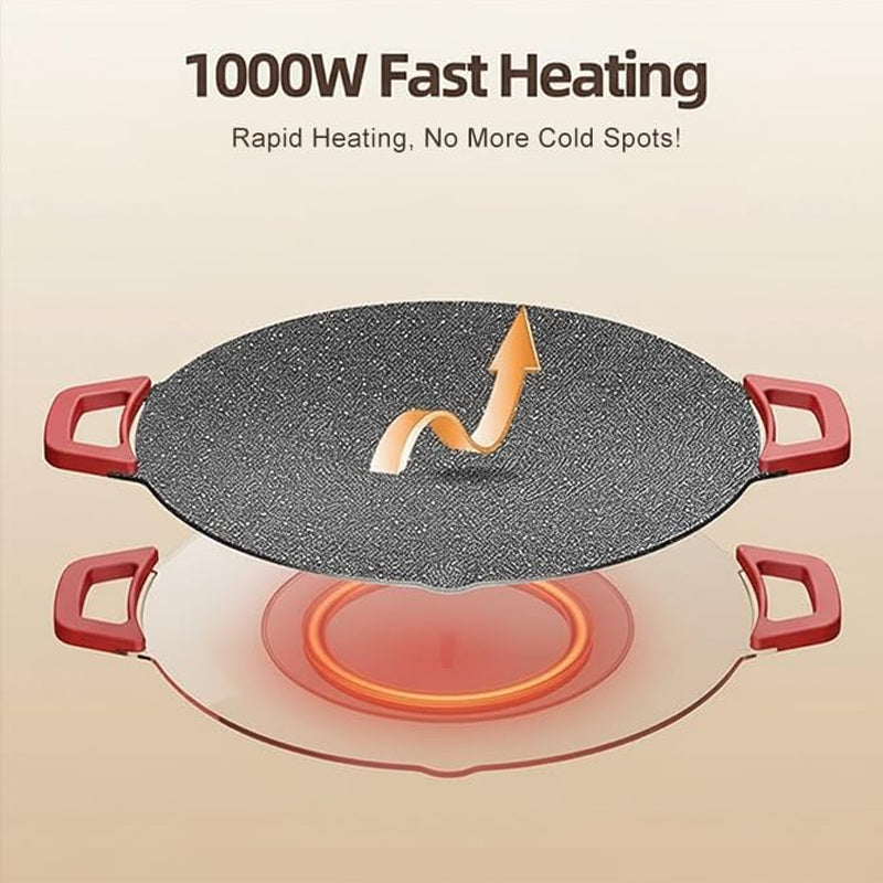 Parrilla eléctrica portátil sin humo, perfecta para asar carnes y verduras en tu cocina o balcón interior.