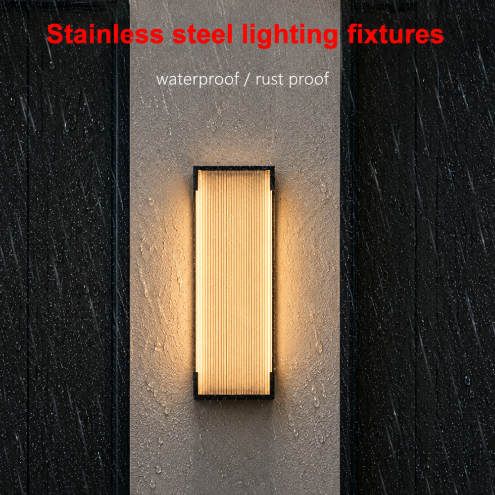 Iluminación exterior LED regulable en acero inoxidable para una fachada elegante.