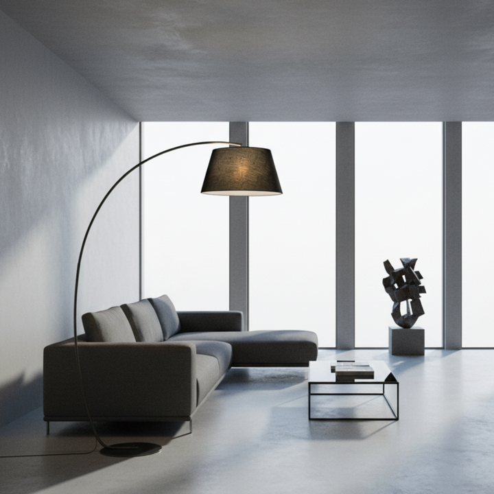 Lámpara de arco elegante, decoración hogar con iluminación E27, perfecta para sala de estar.