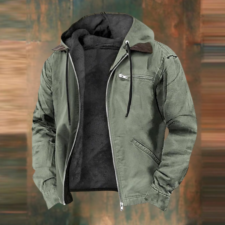 Chaqueta sofisticada para hombre, diseño moderno que combina elegancia y funcionalidad en moda masculina de otoño.