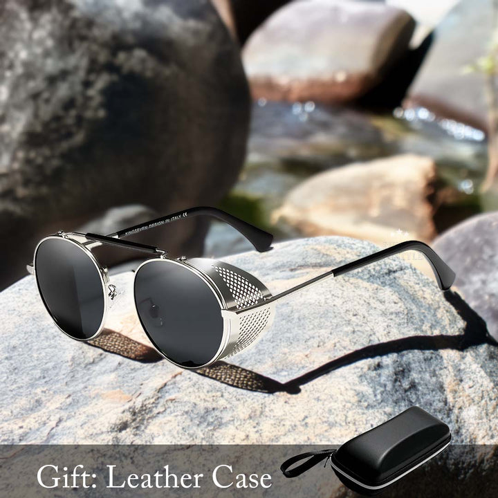 Gafas de sol redondas polarizadas estilo steampunk para hombres, moda vintage de metal con protección UV.