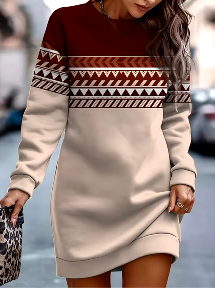 Vestido sudadera casual de mujer, color neutro, para otoño e invierno. Versátil y moderno para uso diario urbano.
