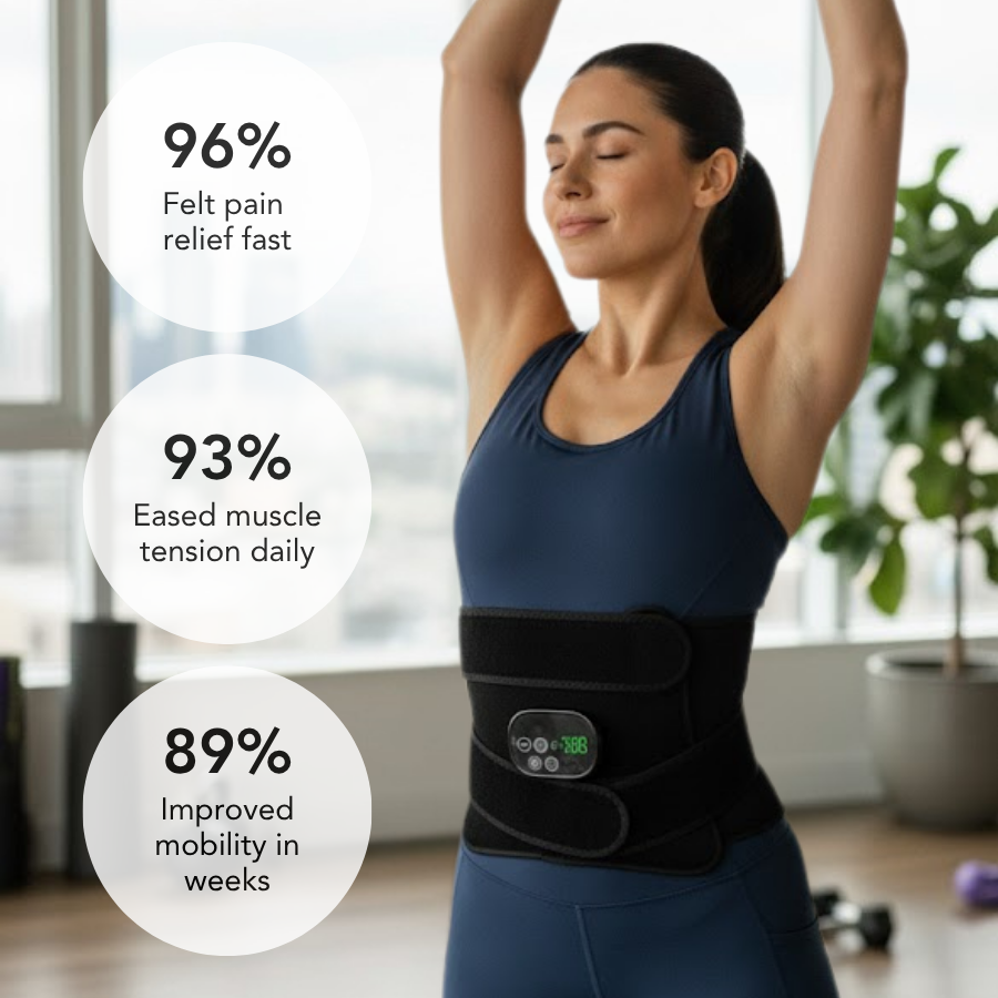 Aparato de luz roja con vibración para alivio del dolor crónico y recuperación muscular post-ejercicio.