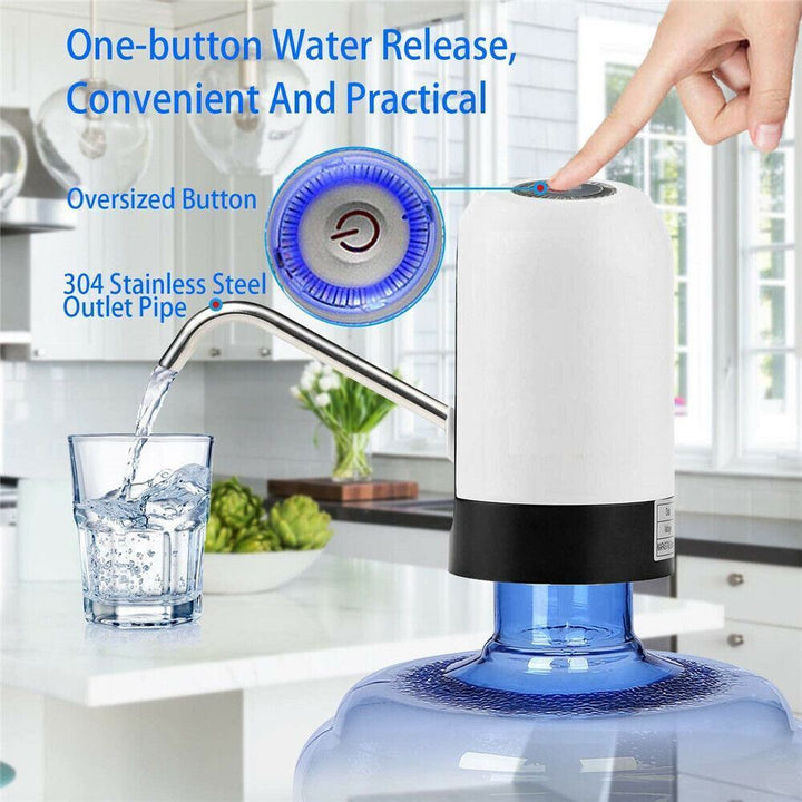 Dispensador de agua automático y universal con carga USB, ideal para hidratación en hogar y oficina.