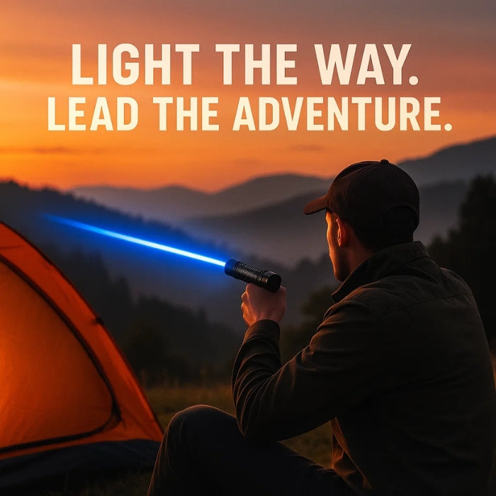 Linterna láser táctica impermeable, lista para aventura. Equipo esencial para camping, senderismo y emergencia.