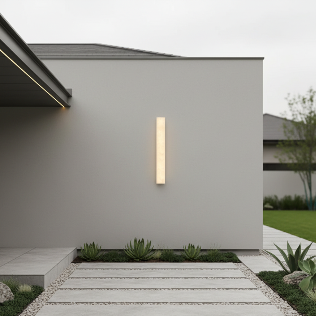 Luz exterior LED rectangular, energía solar (opcional). Diseño moderno para patios, balcones y caminos.