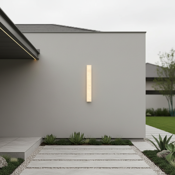 Luz exterior LED rectangular, energía solar (opcional). Diseño moderno para patios, balcones y caminos.